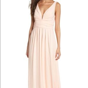 Lulus V-neck Chiffon Gown Blush Small